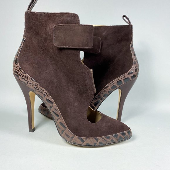 ASK ALICE Suede Snake Skin Cut Out Ankle Bootie - Picture 4 of 8